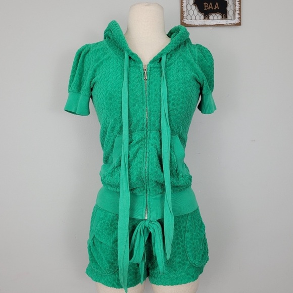 RARE VTG Juicy Couture 2 piece bright green hearts terrycloth cropped trackset - Picture 10 of 10